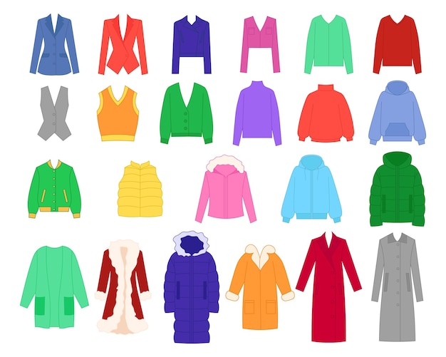Set von kleidungsstücken mantel sweatshirt jacke pullover weste außenbekleidung gepolsterter mantel pelzmantel