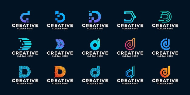 Set von kreativem buchstaben d digitaltechnik-logo-design