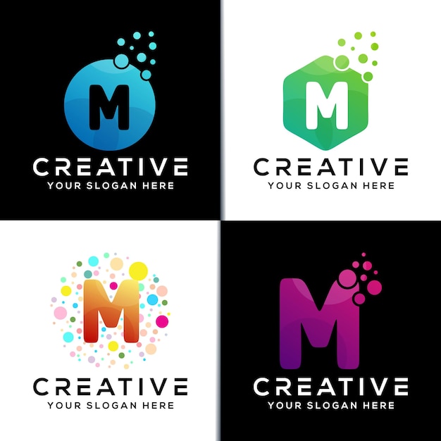 Set von kreativen anfangsbuchstaben m mit weißer blase logo-designvorlage