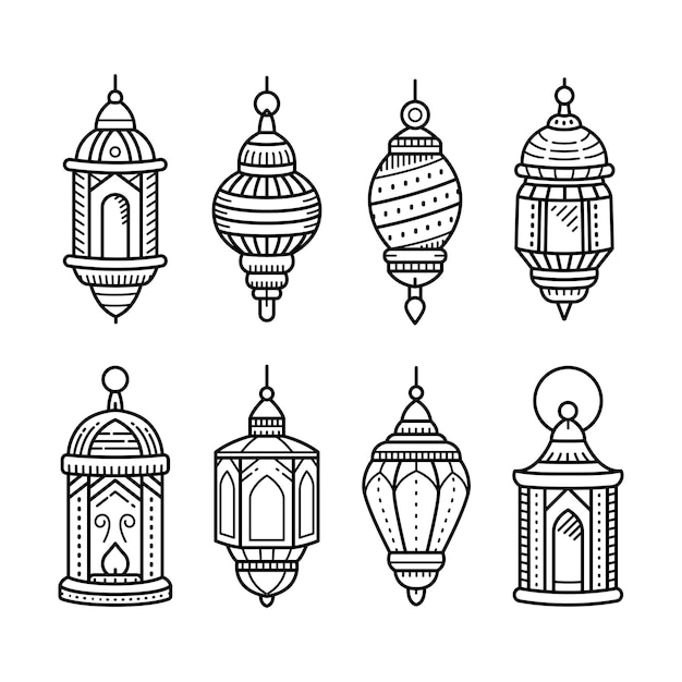 Vektor set von lantern umriss doodle handgezeichnet großartig für ramadan kareem islamische dekoration