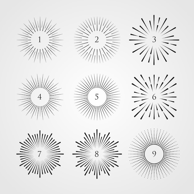 Set von lichtstrahlen sunburst und sonnenstrahlen vektorgrafik-design