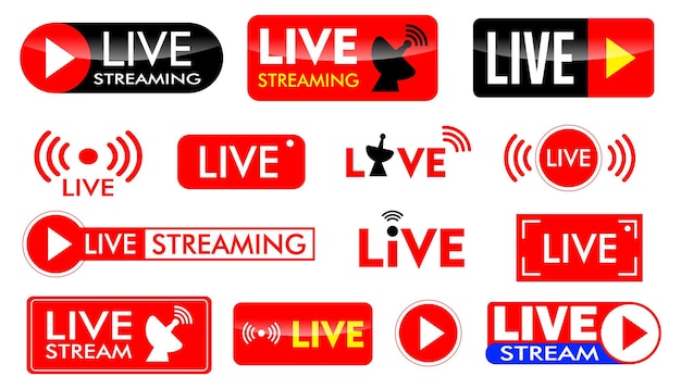 Set von live-streaming-symbolen oder live-sendungs-online-konzepten im flachen design