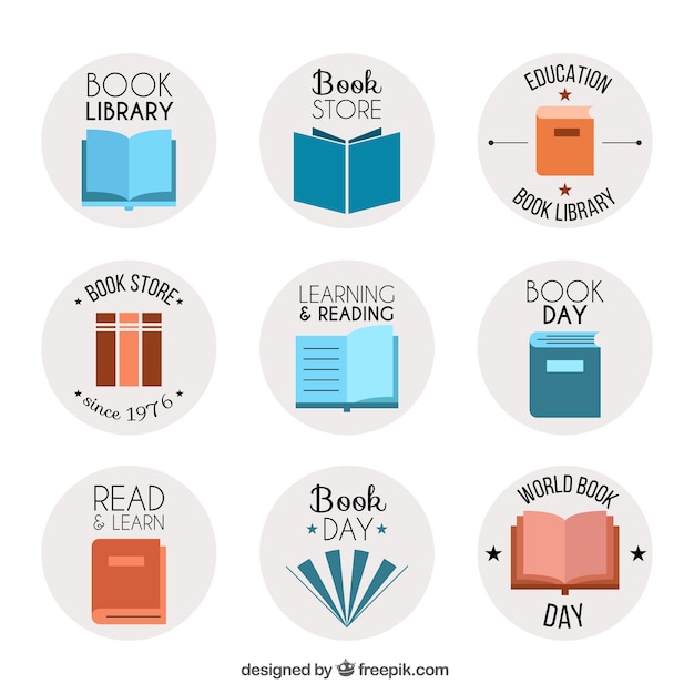 Set von Logos mit Bücher in flachen Design