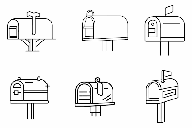 Vektor set von mailbox-outline-vektorillustrationen auf weißem hintergrund