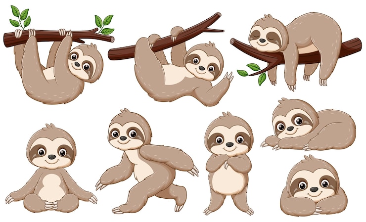 Vektor set von niedlichen baby-lassnern zeichentrickfilme tier natur ikonen konzept isolierte premium vektor