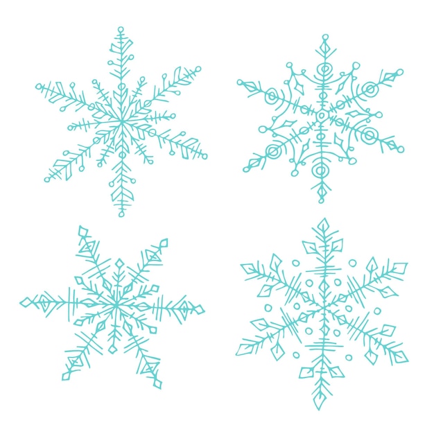 Set von niedlichen handgezeichneten schneeflocken weihnachten und neujahr doodle cliparts