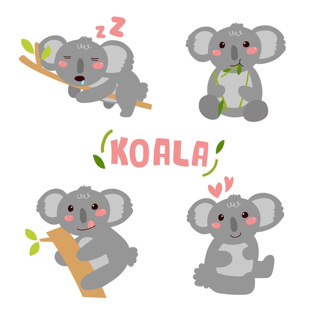 Set von niedlichen koalas in verschiedenen aktionen