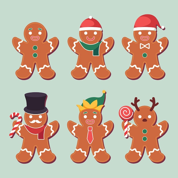 Vektor set von niedlichen lebkuchen-mann-keksen weihnachts-vektor-illustration