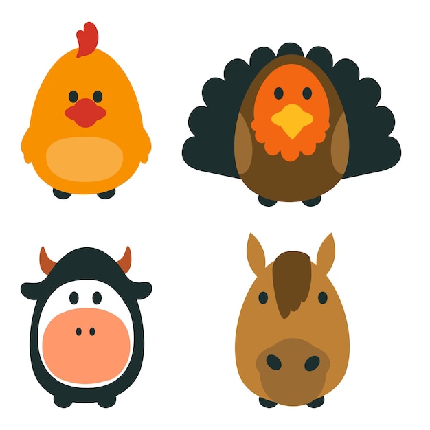 Set von niedlichen tierischen flachen design-ikonen