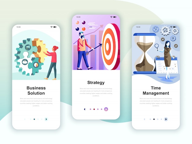 Vektor set von onboarding-bildschirmen für die benutzeroberfläche