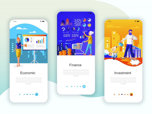 Set von onboarding-bildschirmen für die benutzeroberfläche