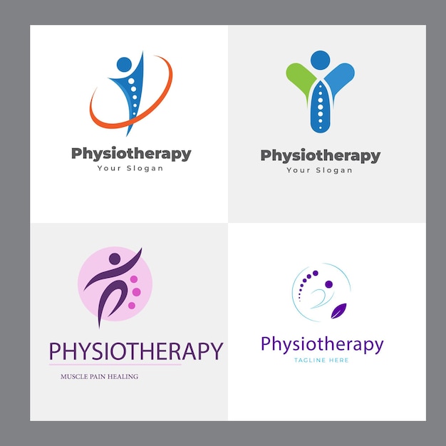 Set von Physiotherapie Logo Design Collection Menschliche Gesundheitsversorgung Psychologie Gesunde Geist Therapie Mas