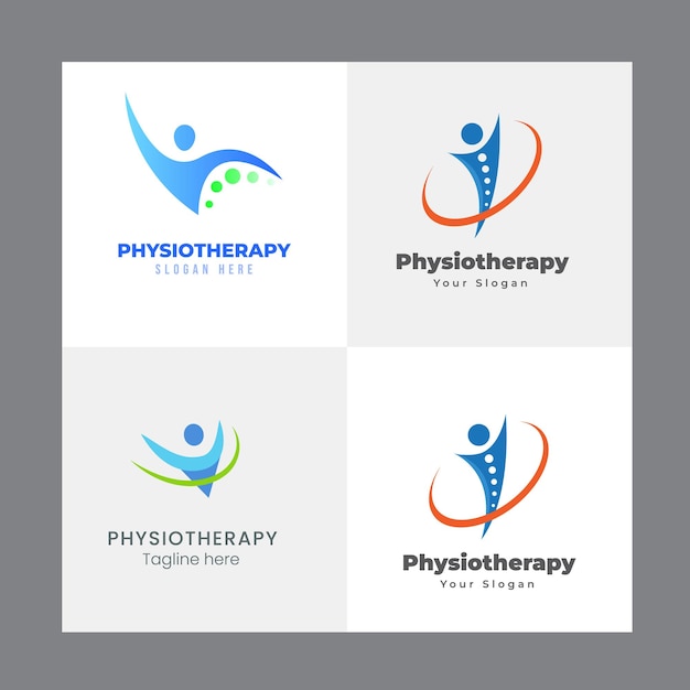 Set von Physiotherapie Logo Design Collection Menschliche Gesundheitsversorgung Psychologie Gesunde Geist Therapie Mas