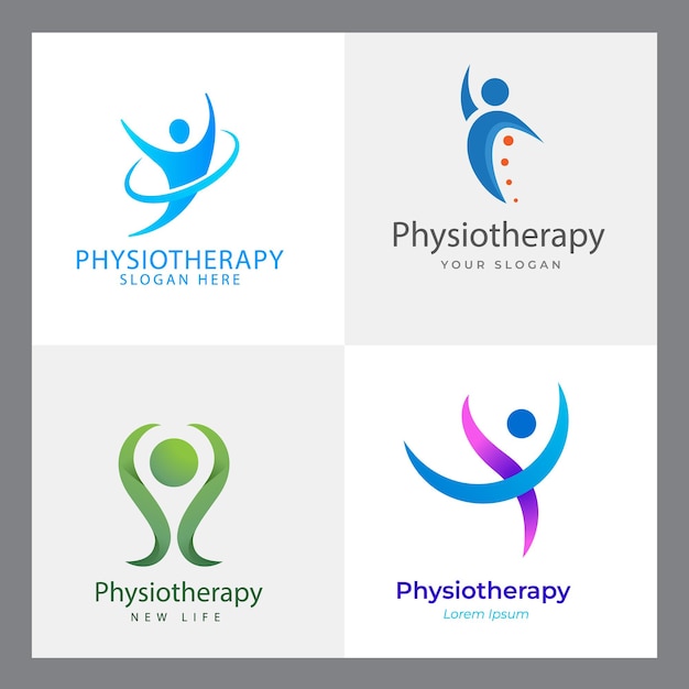 Set von Physiotherapie Logo Design Collection Menschliche Gesundheitsversorgung Psychologie Gesunde Geist Therapie Mas