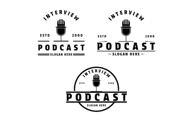 Set von Podcast-Logo-Design im Vintage-Retro-Stil