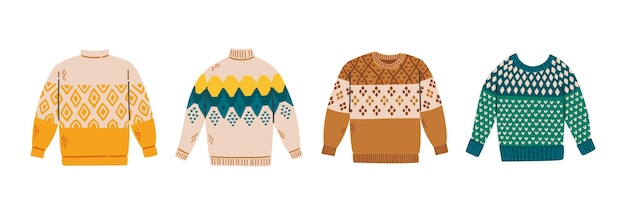 Vektor set von pullovern in verschiedenen farben strickpullover warme gemütliche herbstvektorillustration