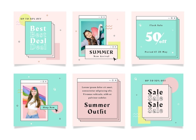 Set von quadratischen Flyer-Posts mit Sommer-Sale-Thema für Social Media
