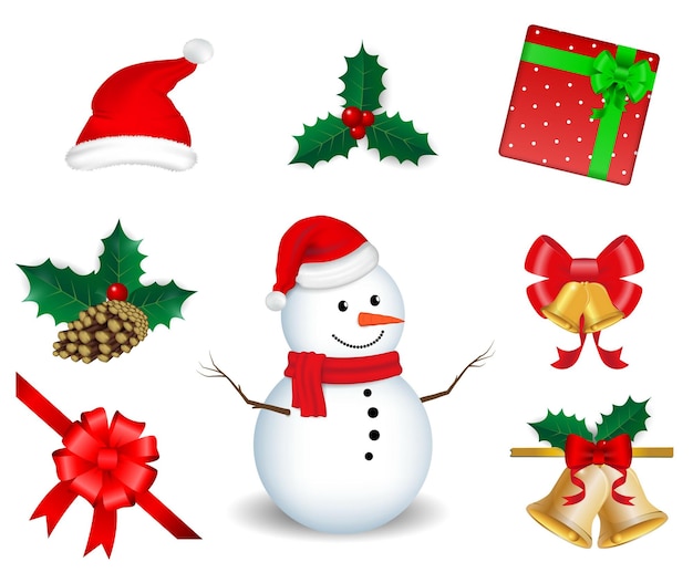 Set von realistischen dekorativen Weihnachten isoliert oder Designelement Weihnachtsthema oder Weihnachten
