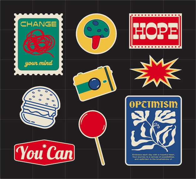 Set von Retro-Sticker-Vektor-Design