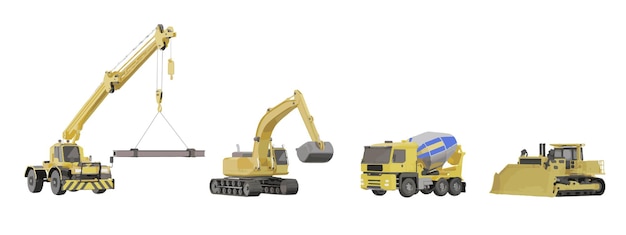 Set von Schwermaschinen-LKW-Grader-Baggerbagger-Vektorillustration