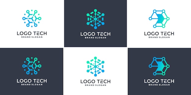 Set von sechseck-technologie-logo mit geometrischer linienart premium-vektor