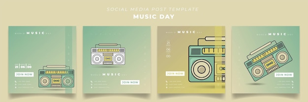 Set von social-media-post-vorlagen für den weltmusiktag mit radioband-design