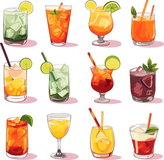 Set von Sommer-Cocktails Cartoon-Vektor-Illustration isoliert auf weißem Hintergrund Icon frisches Getränk