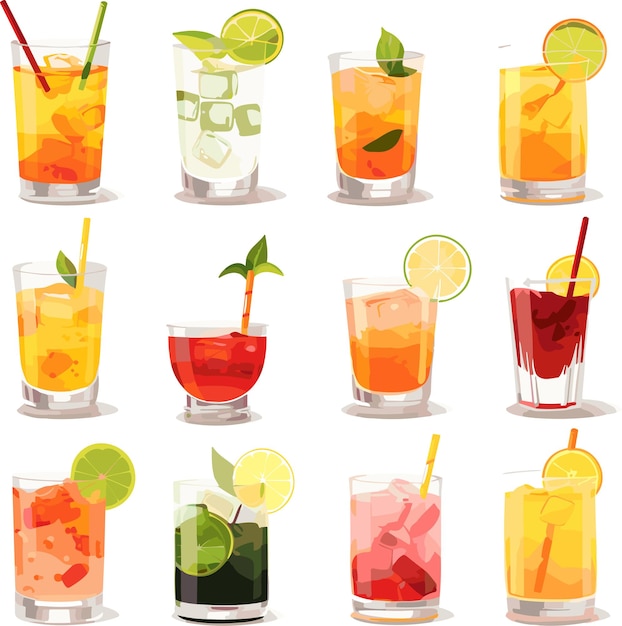 Set von Sommer-Cocktails Cartoon-Vektor-Illustration isoliert auf weißem Hintergrund Icon frisches Getränk