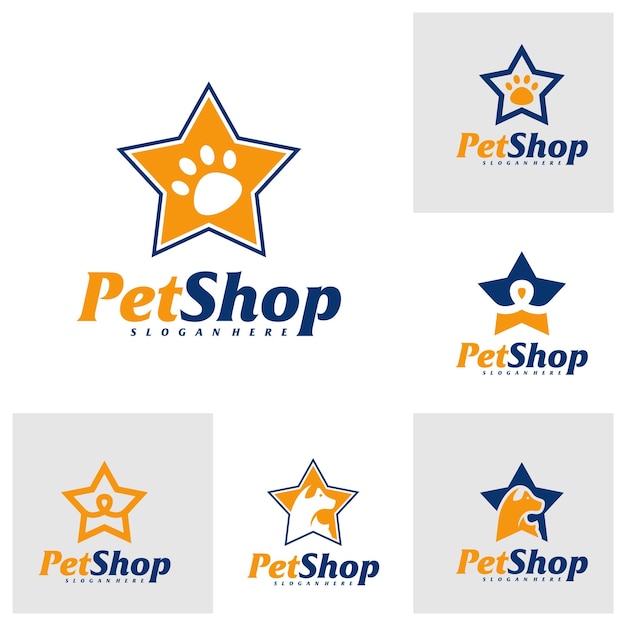 Set von star pet logo design template pet logo konzept vektor emblem creative symbol icon