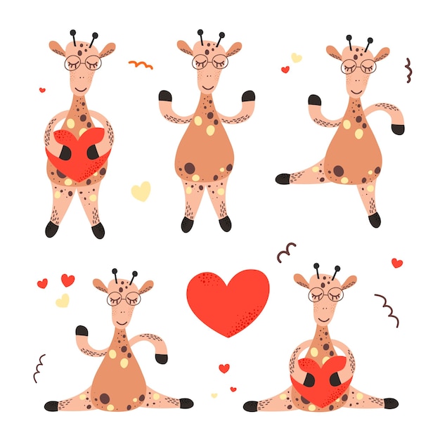 Set von süßen giraffen kinderdesign für postkarten poster kinderzimmer kleidung skandinavischer stil doodle handzeichnung vektor-illustration