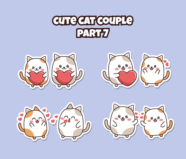 Set von süßen kawaii paaren kleiner katze für social media sticker emoji, die sich in emoticon verlieben