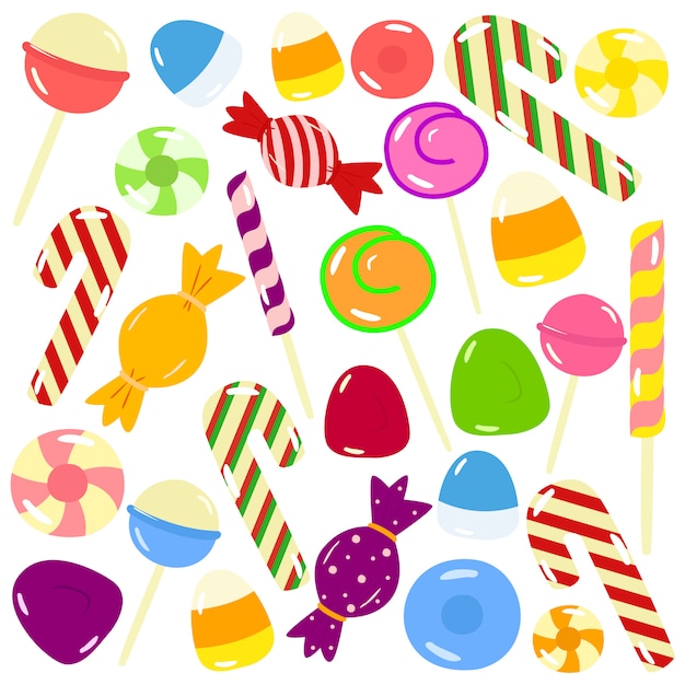 Set von süßen und bunten Bonbons