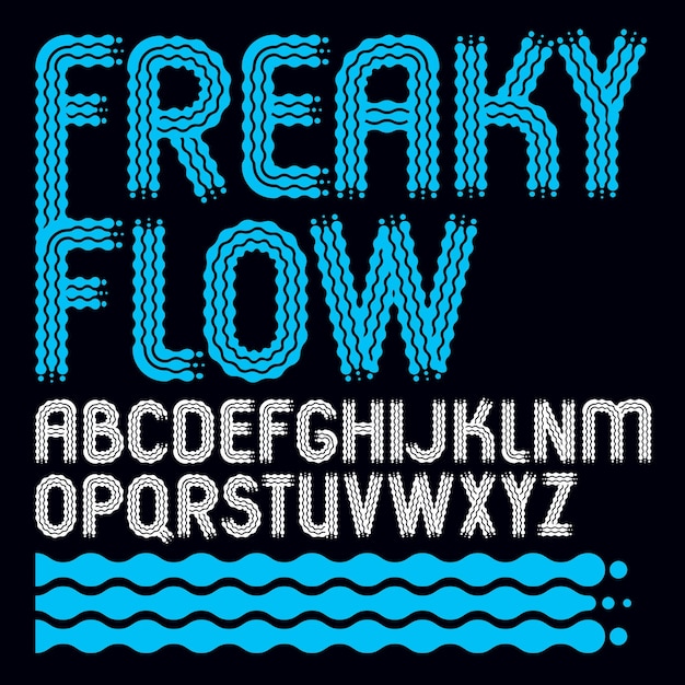 Set von trendigen Pop-Vektor-Hauptbuchstaben des englischen Alphabets isoliert. Abgerundete fette Retro-Schriftart, Skript von a bis z am besten für die Verwendung im Logotyp-Design. Erstellt mit Wellen, fließenden Linien.
