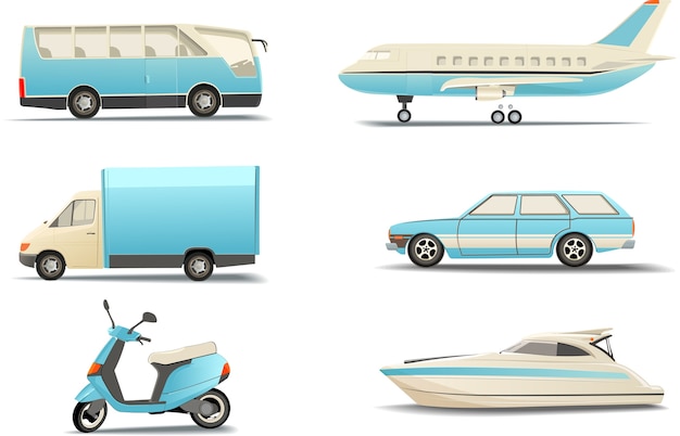 Set von verschiedenen transportmitteln.