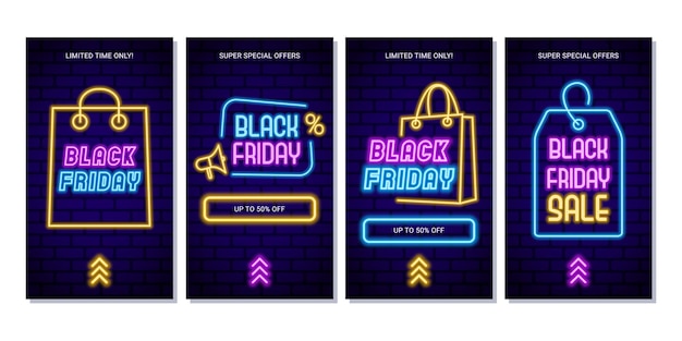 Set von vertikalen Banner für Black Friday-Geschichten Vektorbanner