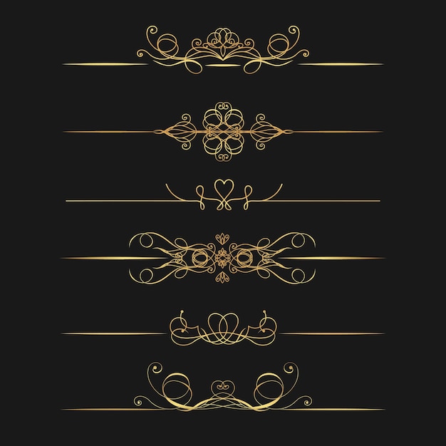 Set von Vintage-Dekorations-Gold-Kalligraphie-Ziergrenzen Elegante florale Ziergrenzen
