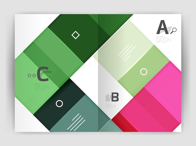 Set von Vorder- und Rückseiten in A4-Größe, Geschäftsjahresbericht-Design-Vorlagen, geometrische quadratische Formen, Hintergründe, Vektorillustrationen