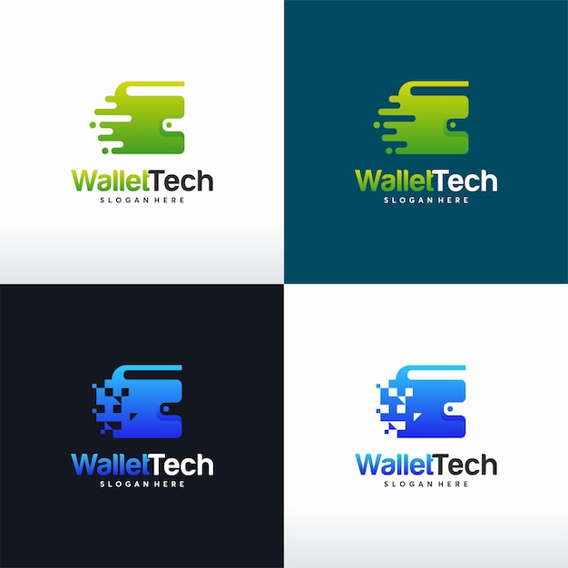 Set von wallet tech-logo-designs konzeptvektor digitales wallet-logo-vorlagensymbol