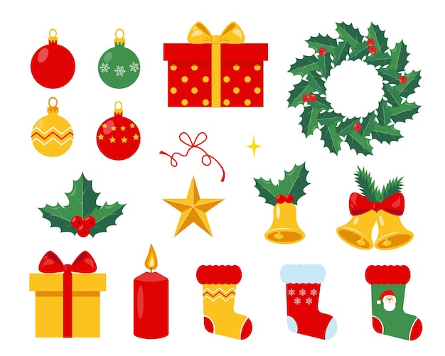 Set von Weihnachts- und Neujahrsdekorationselementen