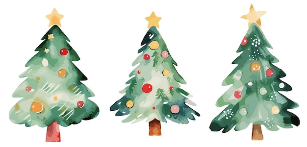 Set von Weihnachtsbäumen im Aquarell-Stil Handgezeichnete Vektorillustration