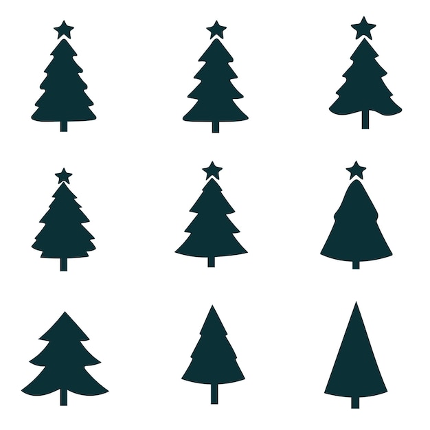 Set von Weihnachtsbäumen Silhouetten immergrüner Wald Urlaubsdesign für Karten Banner Verpackung ein