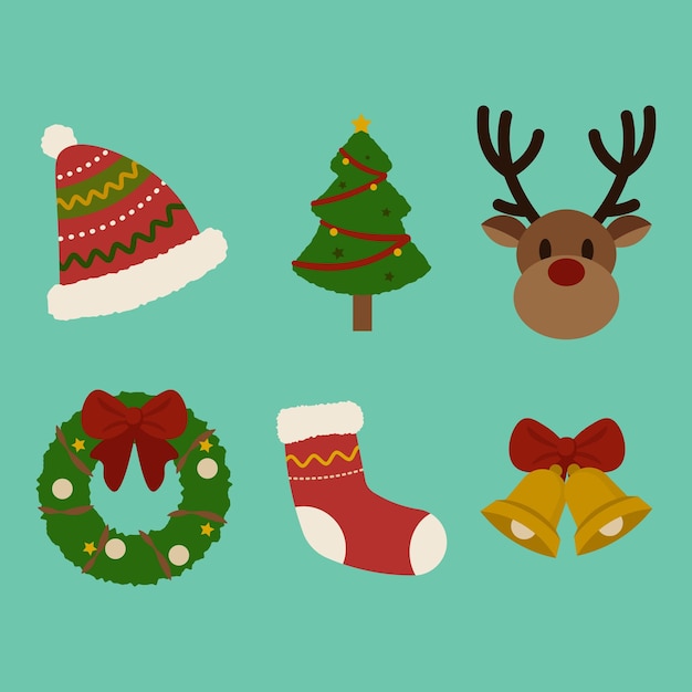 Set von Weihnachtsillustrationen für Weihnachtsfeiern in einem schönen flachen Stil