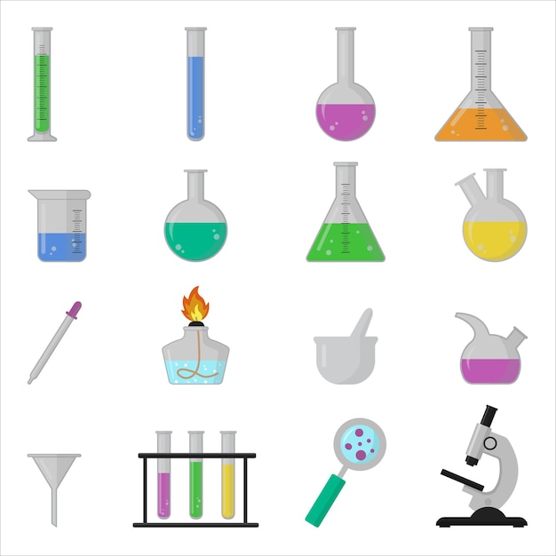 Vektor set von wissenschaftlichen laborgeräten.