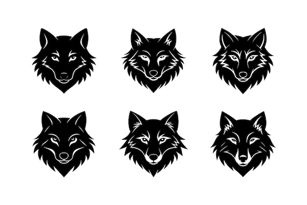 Set von Wolfskopf-Ikonensilhouette auf weißem Hintergrund