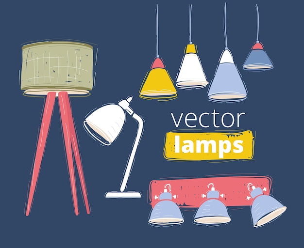 Vektor sets von lampen und leuchten für boden und tisch