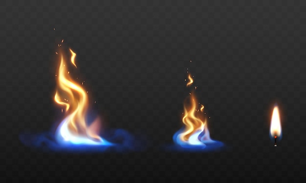 Setze Feuerflammen Brennende glühende Funken realistisch