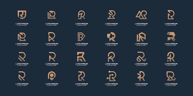 Setzen sie monogramm initial r logo inspirationgoldfarbenes designsammlung von letter r design corporate