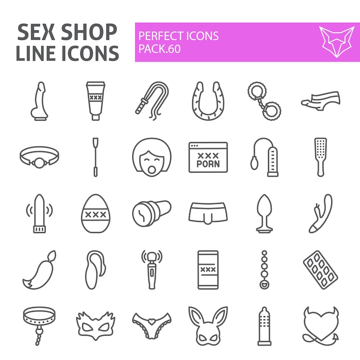 Vektor sexshoplinie ikonensatz, sexspielzeugsammlung