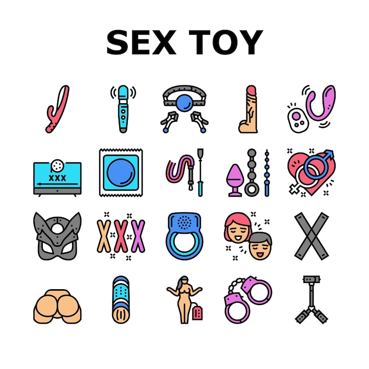 Vektor sexspielzeug und sexy accessoires-symbole setzen vektor
