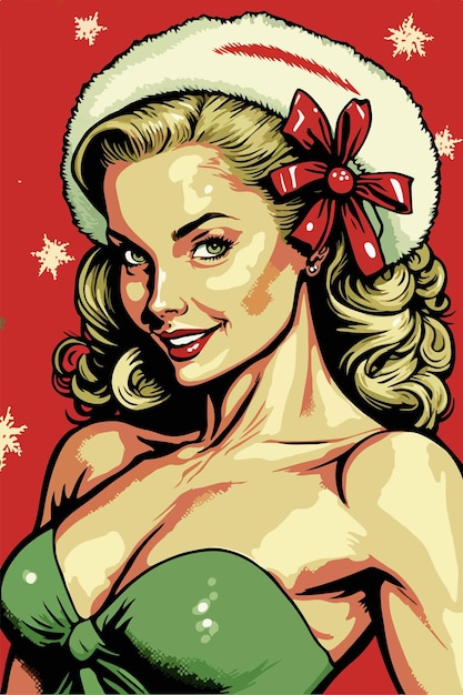 Sexy Pop-Art-Weihnachtsmädchen. Pin up Santa girl.Vector Illustration für eine Karte oder ein Poster